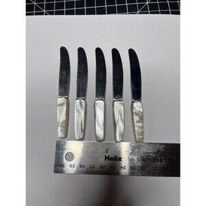 5 Antique Rostfrei Germany Bakelite Mother of Pearl Cocktail Cheese Knives 4”